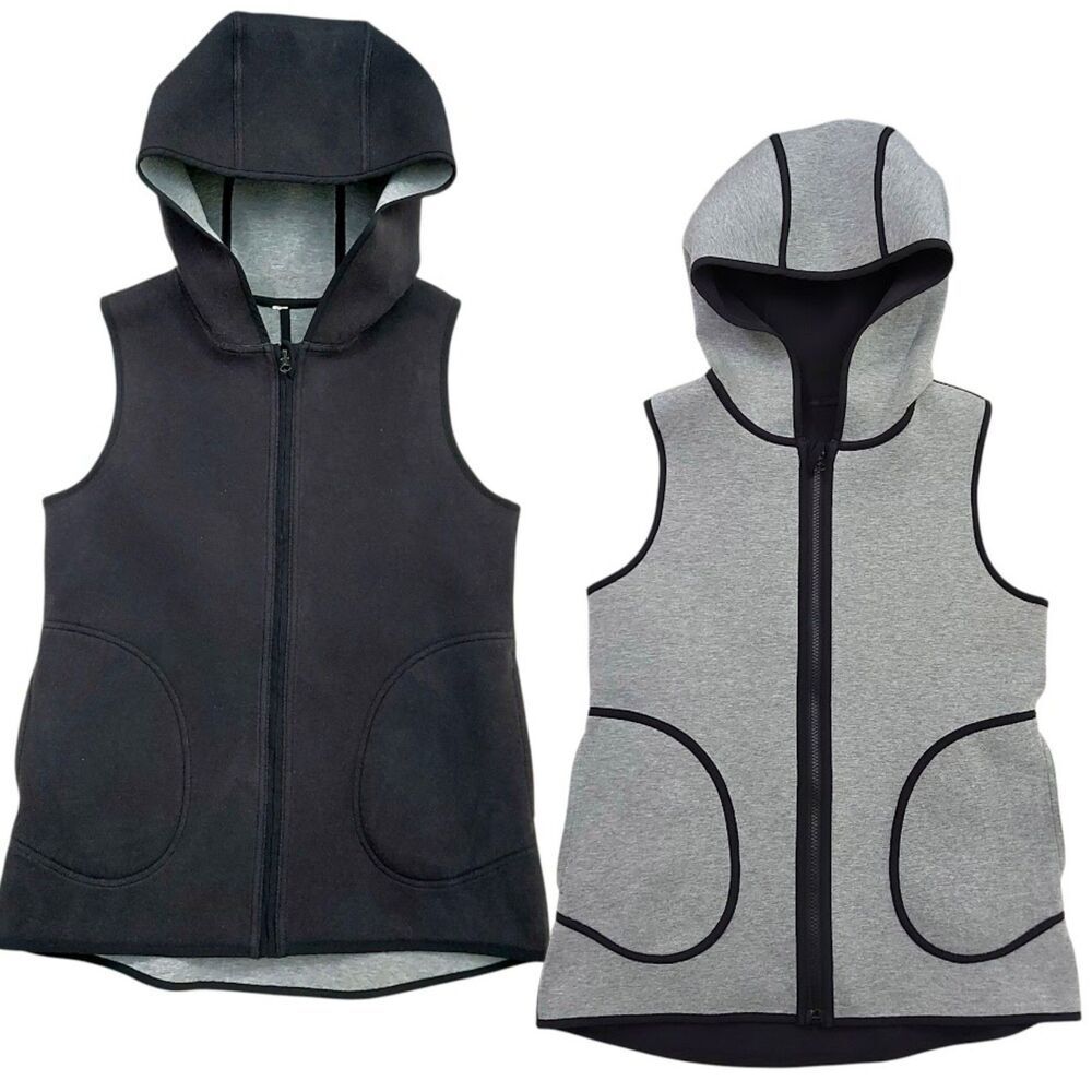 Lululemon Instasculpt Scuba Hooded Vest Womens 6 Black Gray Zip Up Reversible